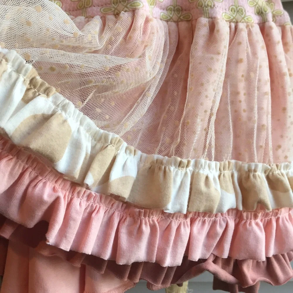 Giggle Moon Pink and Cream Ruffle Dress